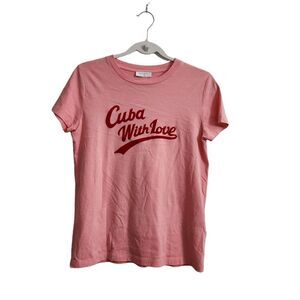 Sandro Paris Top Womens XS 0 Pink Alix Cuba‎ With Love Short Sleeve T-shirt
